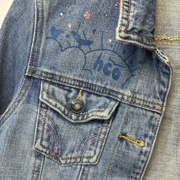 Hollister Y2K Denim Jacket Distressed Graffiti Women’s Small - Picture 3 of 11